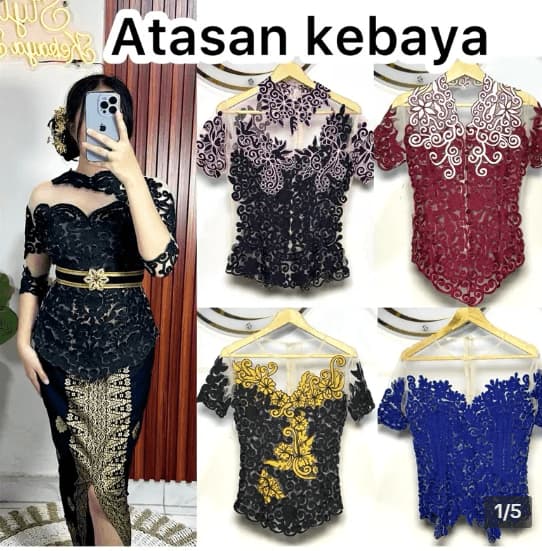 Atasan kebaya warna hitam merah dan ungu untuk kondangan malam